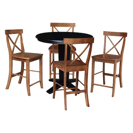 International Concepts 36 in. Solid Wood Round Top Dining Table with 4 Counter Height Stools in Black/Distressed Oak K46-36RT-23-S4261324